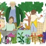 Illustration de vacances avec les petits-enfants au jardin